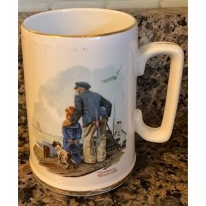 Vintage Norman Rockwell Mug 1985 "Looking Out to Sea" Collectible Cup see wear i